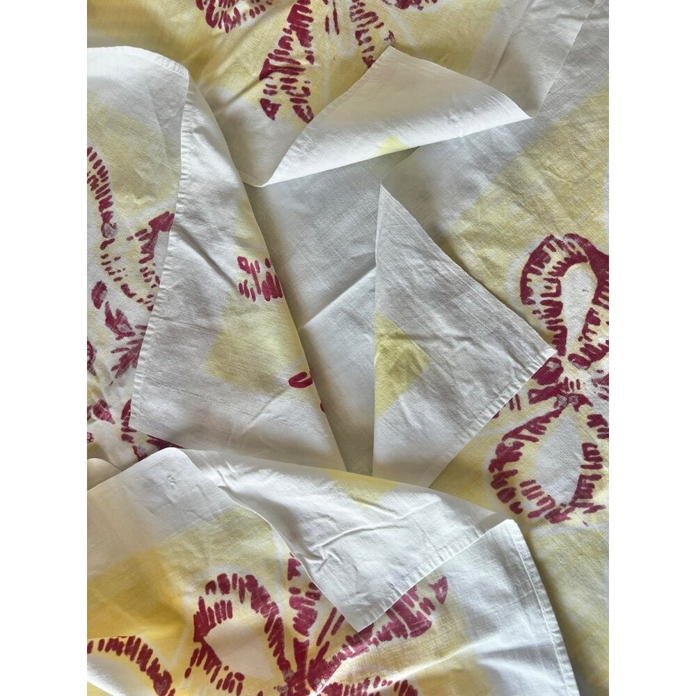 Vintage Floral Tablecloth 37.25" X 33.5" Red & Yellow On White Cotton MCM GUC - Picture 9 of 12